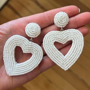 White Beaded Heart Earrings